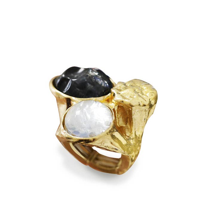 AMORINO SRL - Wholesale Multi-Stone Ring - LARGE ELASTIC RING TRIO WITH RESIN STONE - NY24108B8935