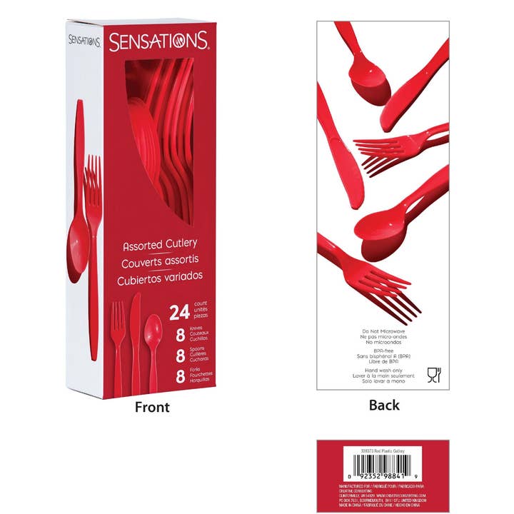 Bulk Party Decor - Wholesale Assorted Cutlery Set - Bulk Classic Red Assorted Cutlery (12 Pkgs per Case)5