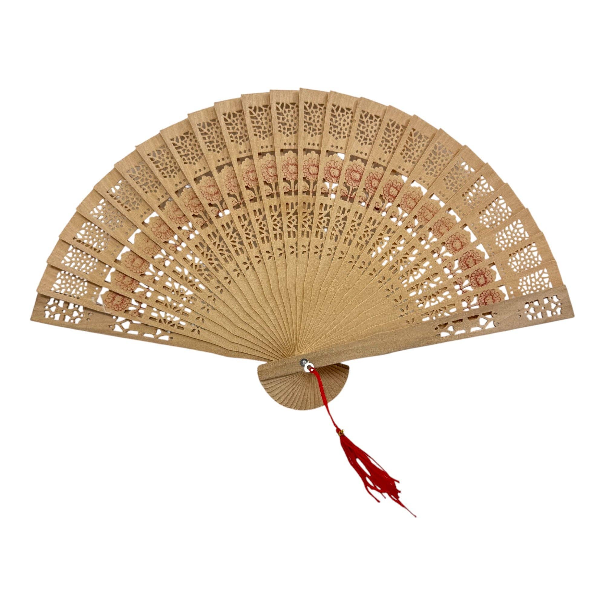ONE COLOR Dynasty Hollow Laser Cut Wooden Hand Held Folding Fan FN3813 (12PC) for wholesale on Faire2