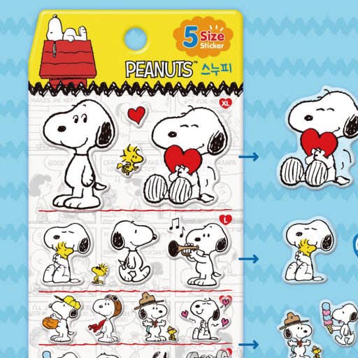 K-Wonderland - Wholesale Sticker - Peanuts Snoopy 5 Sizes Jelly Coating Stickers