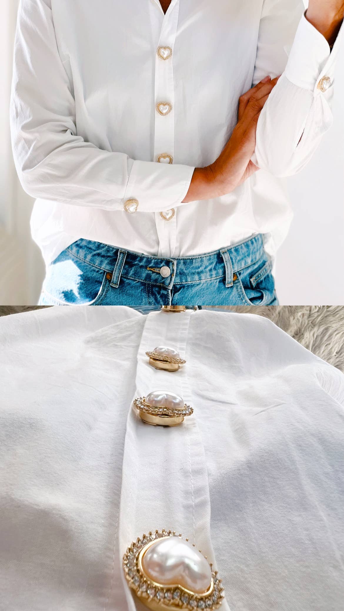 The Shoelace Brand - Wholesale Brooch - Kickan – Pearl Heart Button Charm Gold (6 pcs)