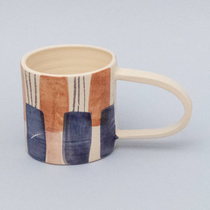 Blue, brick red and pink opaque velvet mug for wholesale by Odeon Studio