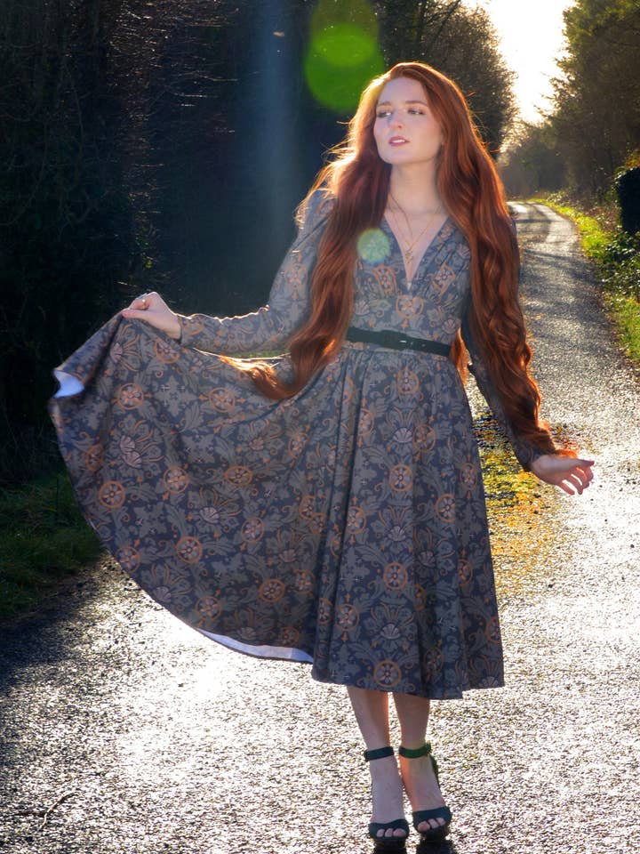 Luna 40s Swing Dress in Royal Woods Crepe | Laura Byrnes & Hope Johnstun for wholesale by Pinup Couture