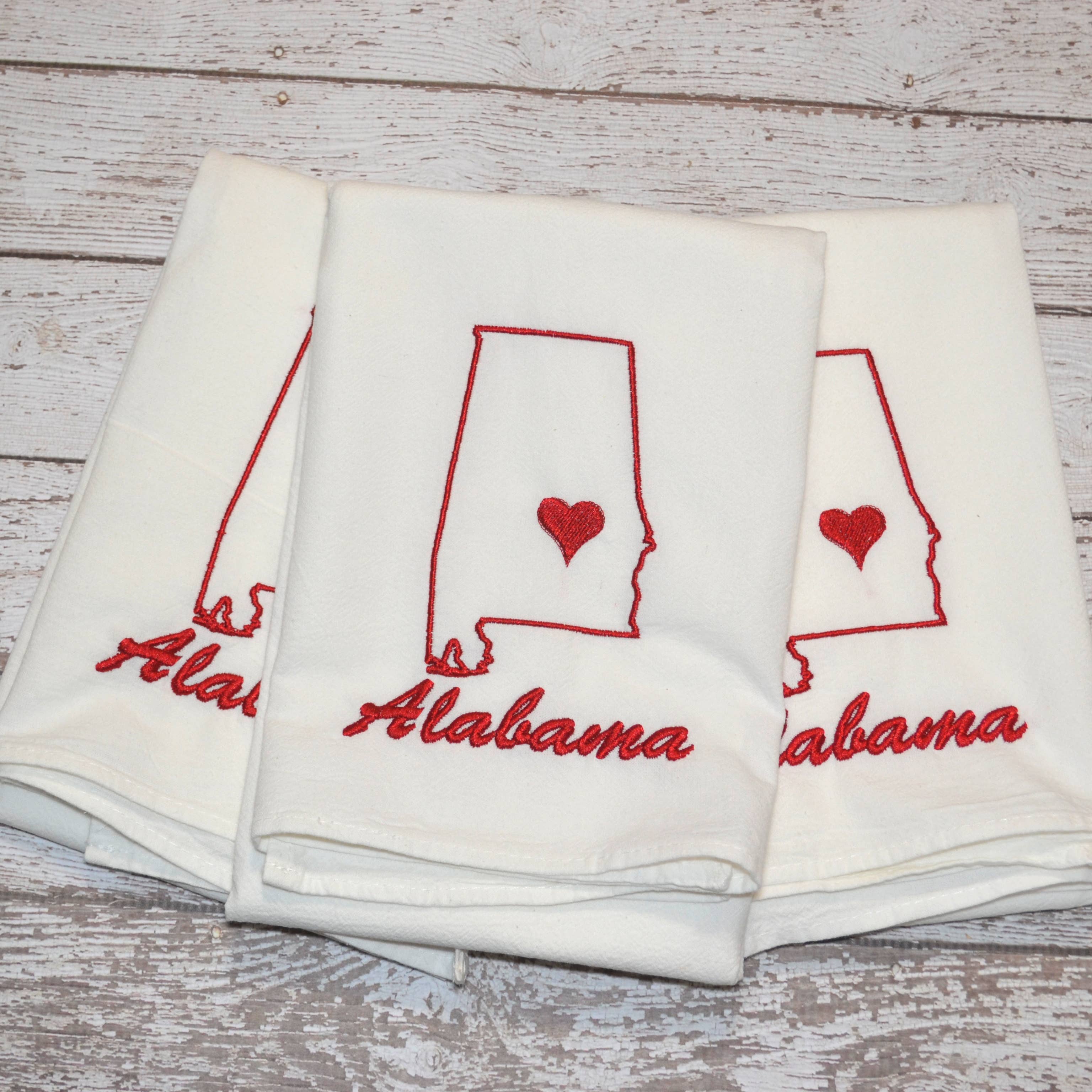 SewMuchMoreStore - Wholesale Tea Towel - State Tea Towel - Red - Embroidered Floursack Towel0