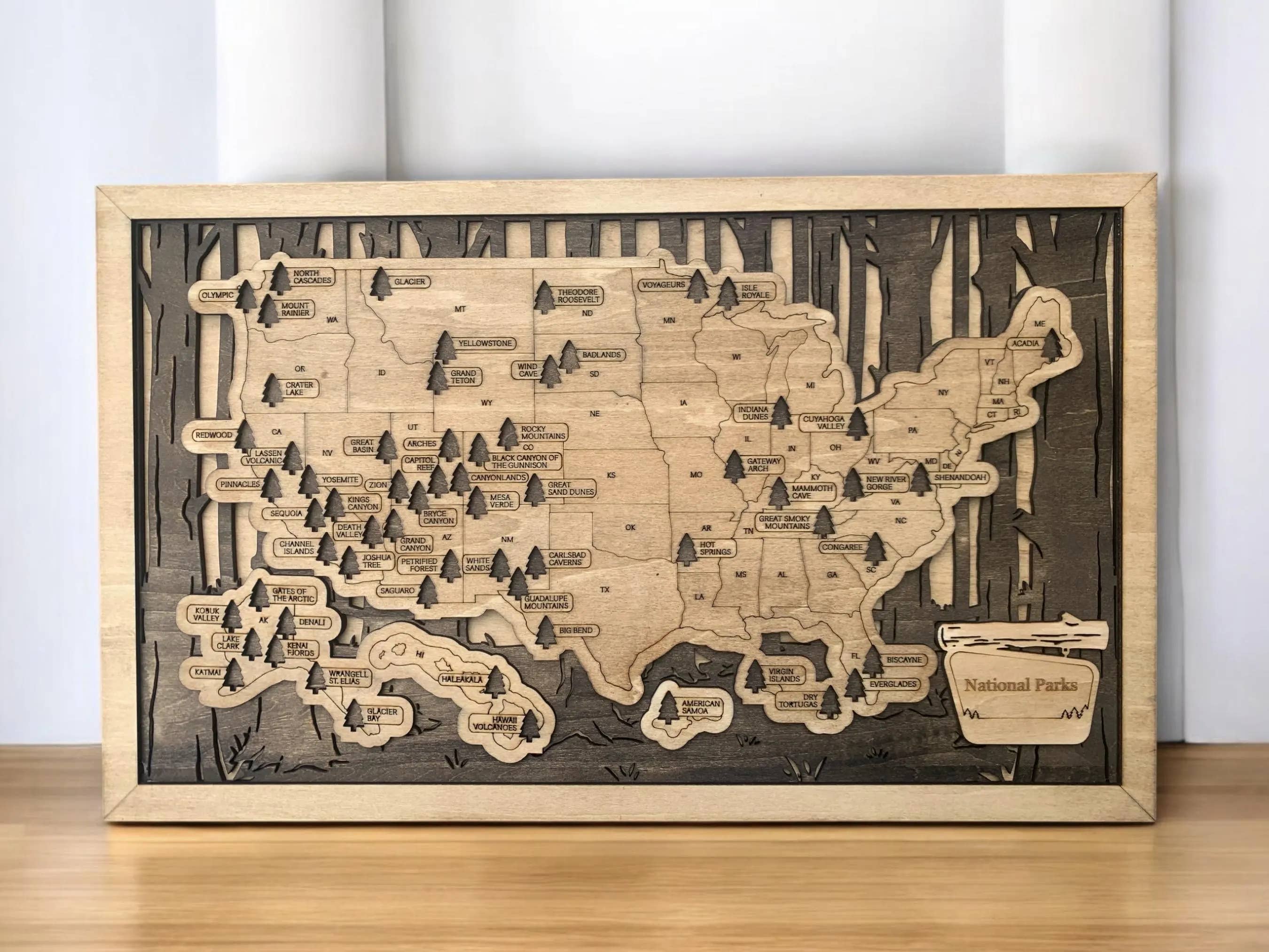 See You On The Trail - Wholesale Map - National Parks Travel Map - Handmade Wooden Bucket List