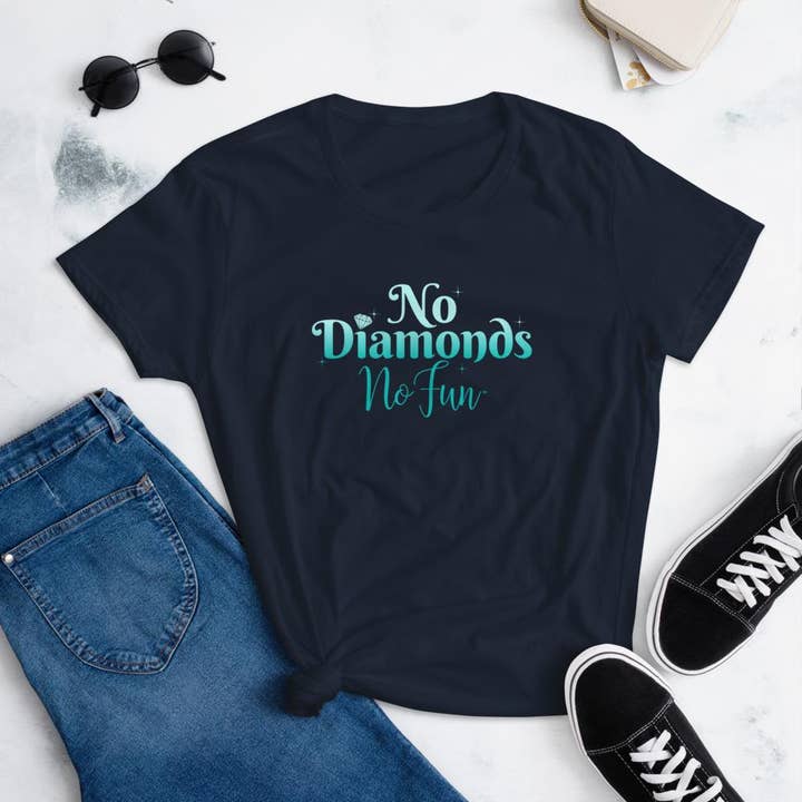 No Diamonds No Fun, Ladies, T-Shirt, Special Navy Blue for wholesale by No Fun Company