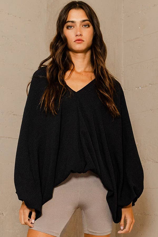 WHITE T1272C Dolman Sleeve Billowy Bottom Woven Top for wholesale on Faire3