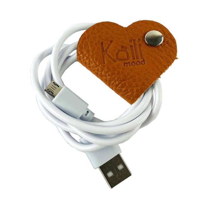 K0039LB | Kabeloproller Hart Gemaakt in Italië van Volnerf Echt Leer, dollarnerf - Kleur Oranje - Afmetingen: cm 5 x 8 x 0,5 - Verpakking: Harde geschenkdoos bodem/deksel voor wholesale door Kaili mood / RENATO BORZATTA - Italy since 1978 -