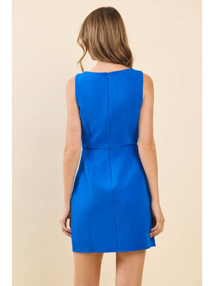 ROYAL BLUE CD05628-Boat Neckline Side Bows Detail Mini Dress for wholesale on Faire3