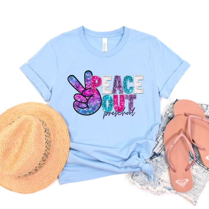 Peace Out Prek-Sixth Grade, stampa DTF a forma di sirena con glitter sintetici per la vendita all'ingrosso da parte di Simple Tymes