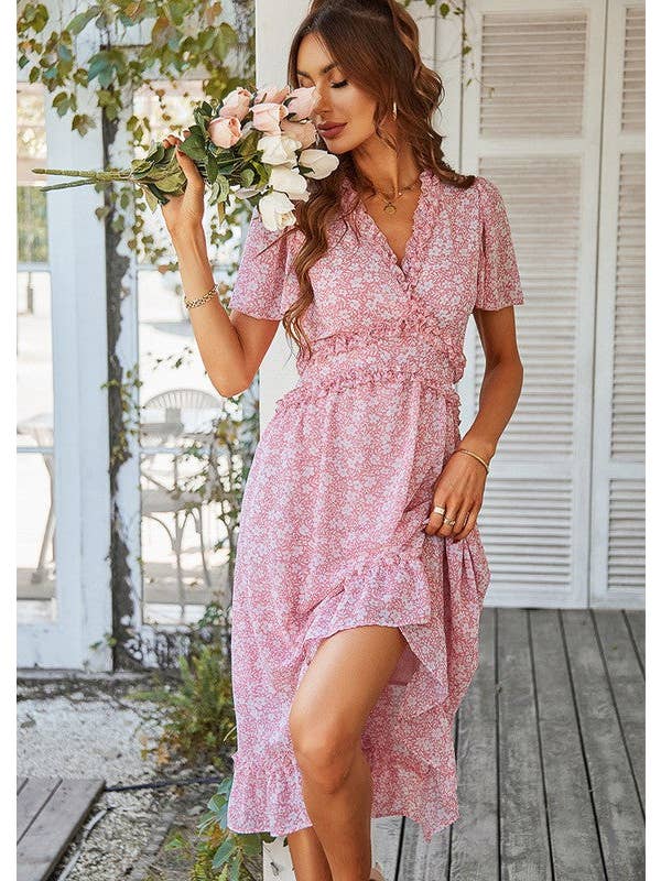 ePretty - Wholesale Dress - Women's - SZ25-DR23049 Floral Print Ruffle Trim Dress11