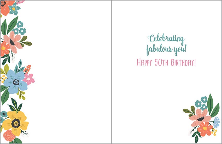 GINA B DESIGNS - Wholesale Birthday Card - Birthday Greeting Card - 50th Birthday Botanica1