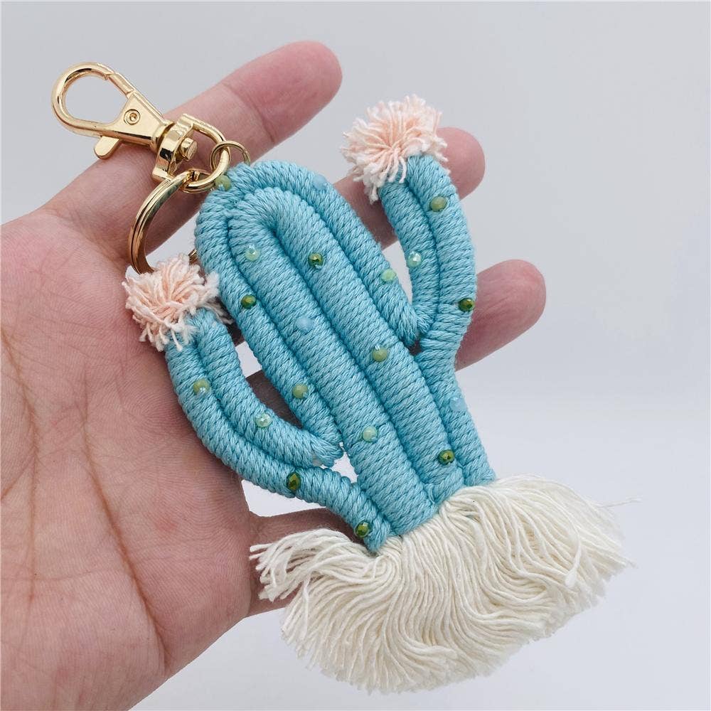 Mio Queena – wholesale Keychain – Women's – Green Plant Cactus Bohemian Bead Keychain1