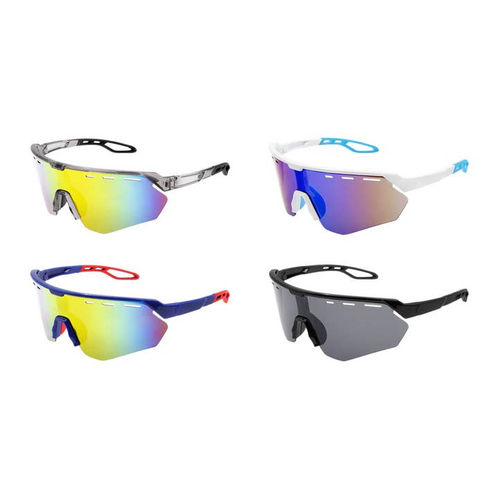 Shield Sunglasses Mens Sport Color Mirror KS Style Asstd len for wholesale by Shark Eyes, Inc