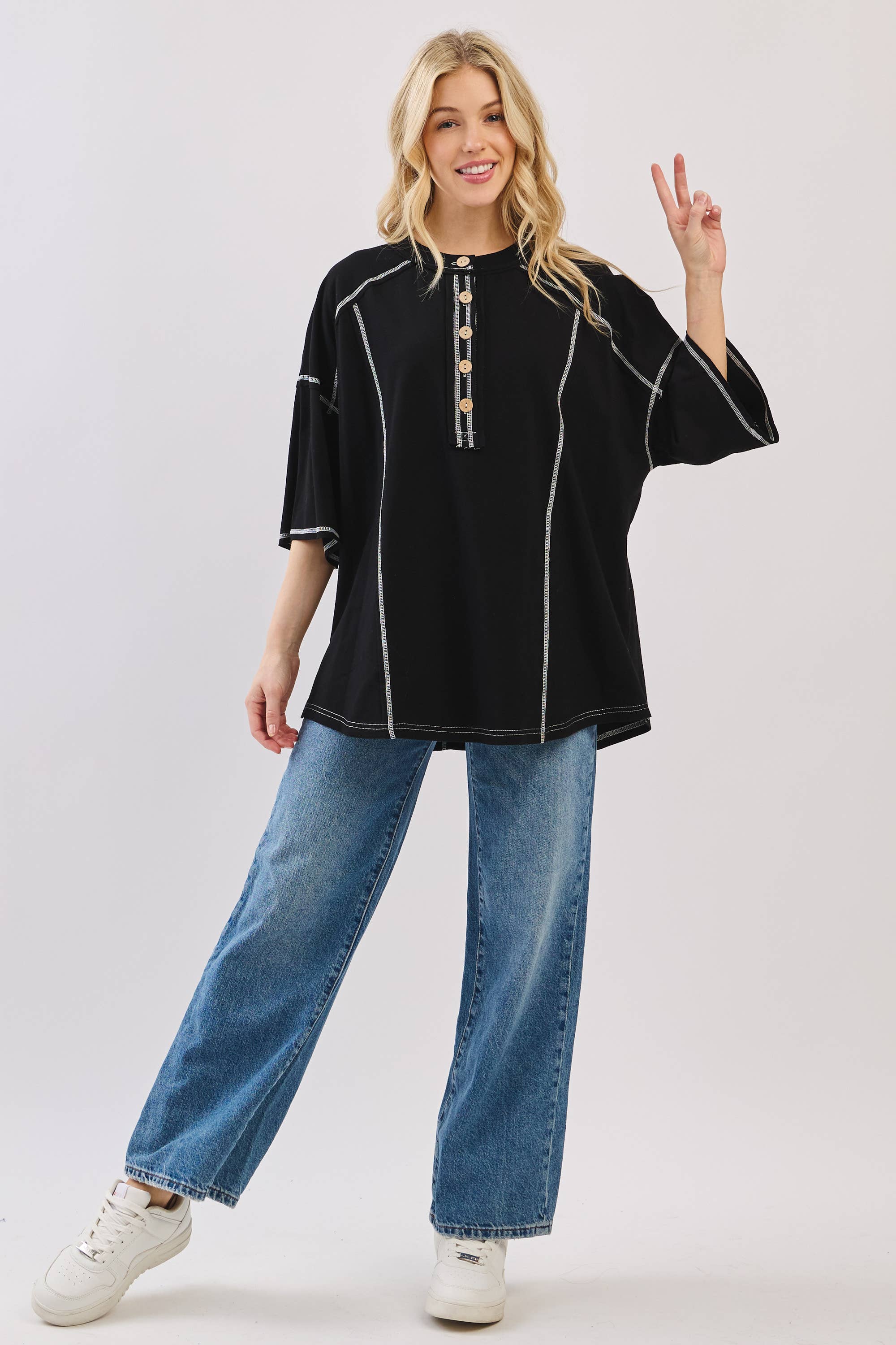 Sewn and Seen – Túnica - Mulher por atacado – Henley Relaxado com Botões25