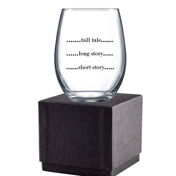 Fly Paper Products - Wholesale Wine glass - Short Story, Long Story 15 oz Stemless Wine Glass4