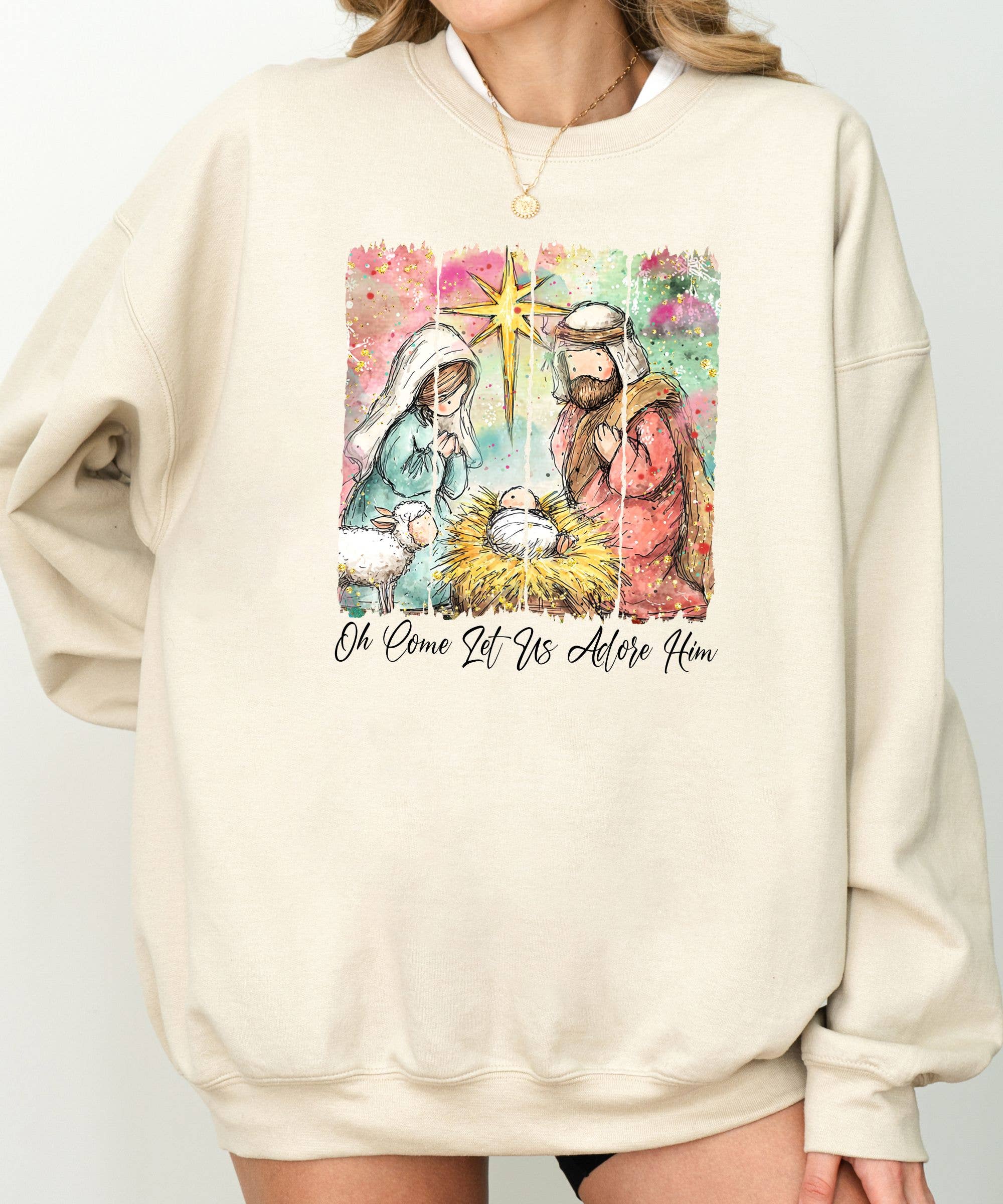 Midday USA - Wholesale Graphic Sweatshirt - Women's - Let Us Adore Him Christmas Sweatshirt 5