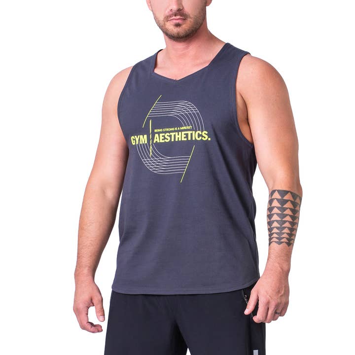 Essential Cotton Touch Gym Stringer voor heren in houtskool voor wholesale door Gym Aesthetics