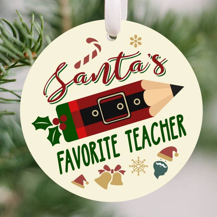 Santa's Favorite Teacher Christmas Ornament for wholesale by cuteful creationz