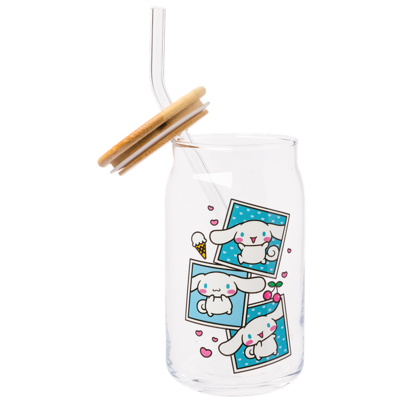 Silver Buffalo - Wholesale Drinking Glass/Cup - Cinnamoroll 16oz Glass Tumbler w Bamboo Lid *Ticketed*3