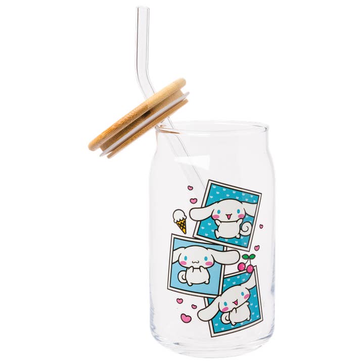 Silver Buffalo - Wholesale Drinking Glass/Cup - Cinnamoroll 16oz Glass Tumbler w Bamboo Lid *Ticketed*3