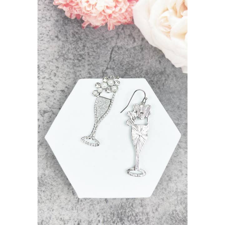 JHP Collection - Wholesale Dangle Earrings - CLASSY WINE GLASS GOLD GLITTER EARRINGS