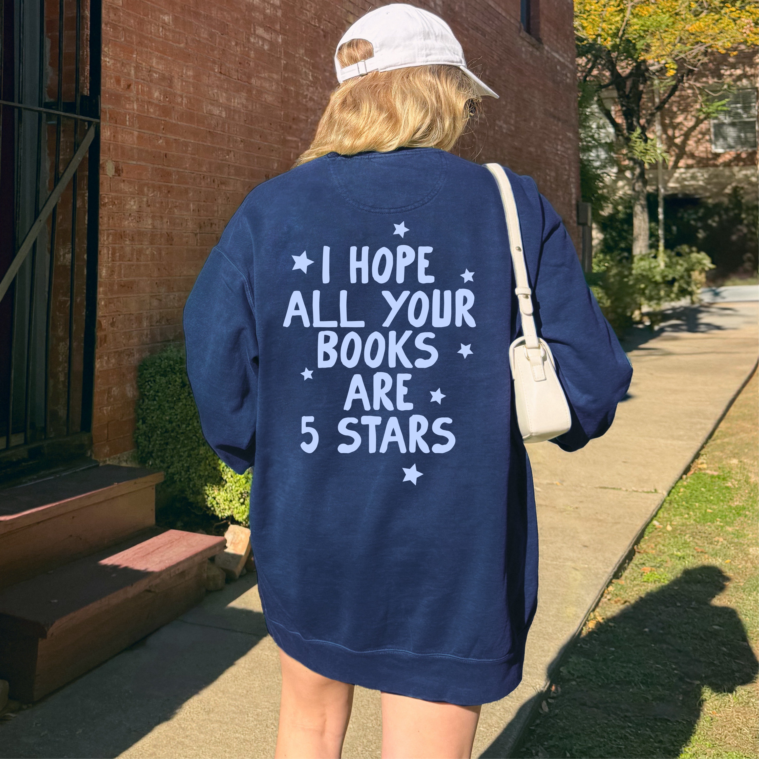 CrescentCatCo - Wholesale Graphic Sweatshirt - Women's - Hope All Your Books Are 5 Star Reads Crewneck Sweatshirt, Trendy Bookish Merch, Booktok Booksta Bookworm Gifts, Minimal Reader Merch13