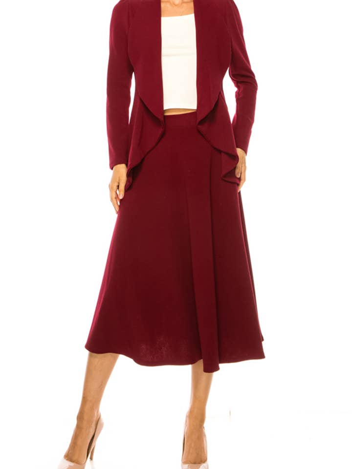 Solid 2-Piece Set Open Front Blazer and Matching Midi Skirt for wholesale by MOA COLLECTION
