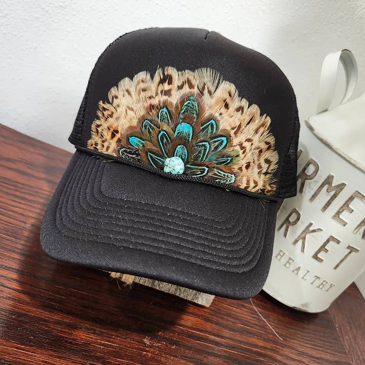 Funk Town Tees - Wholesale Trucker Hat - Women's - Western Feather Trucker Hat Retro Feather Trucker Hat