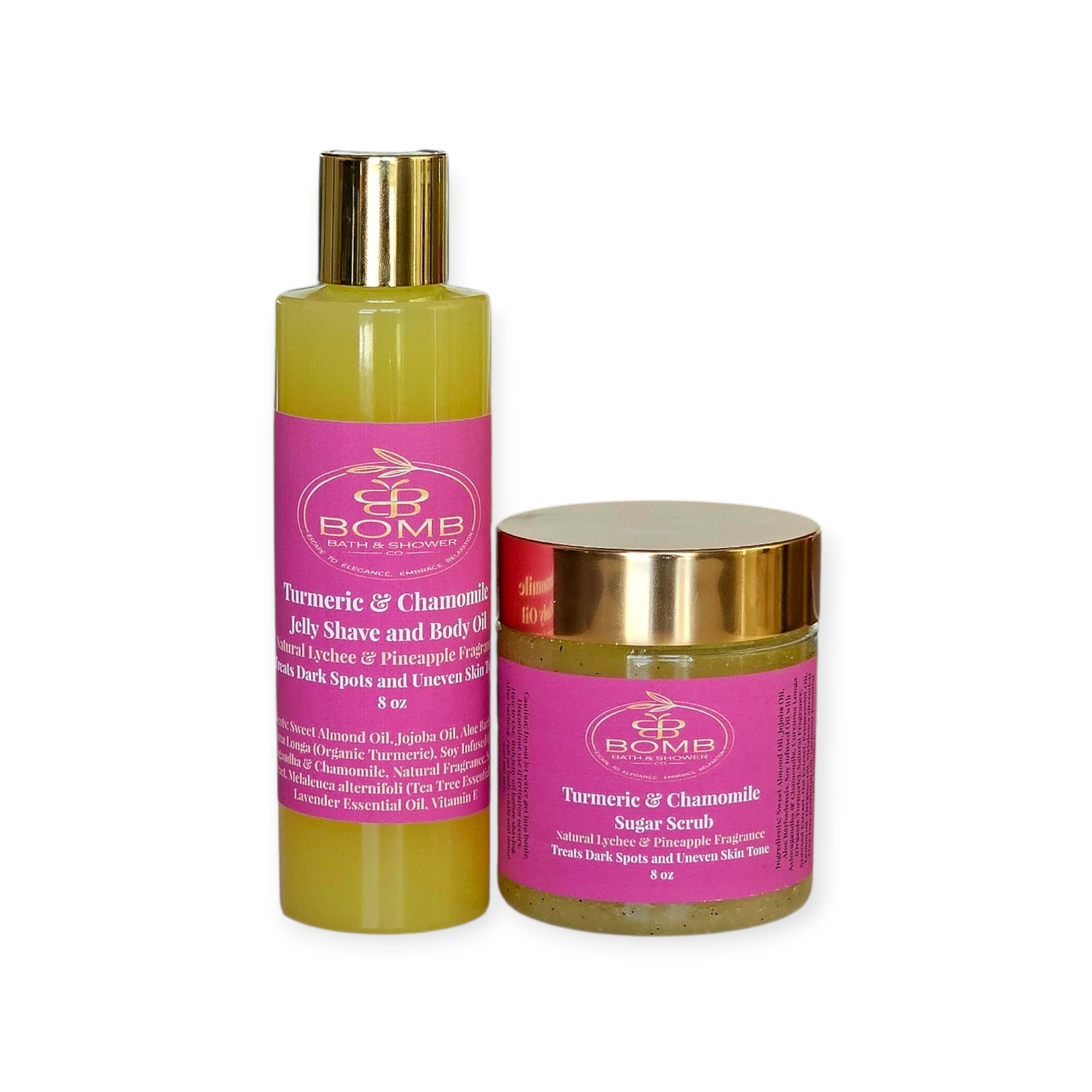 Bomb Bath & Shower Co LLC - Wholesale Bath/Body Oil - Turmeric & Chamomile Shave, Body Serum, and Sugar Scrub Set0