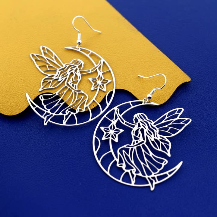 Boucles d'oreilles en acier inoxydable Fée de la Lune pour la vente par HappyJewelrySupplies