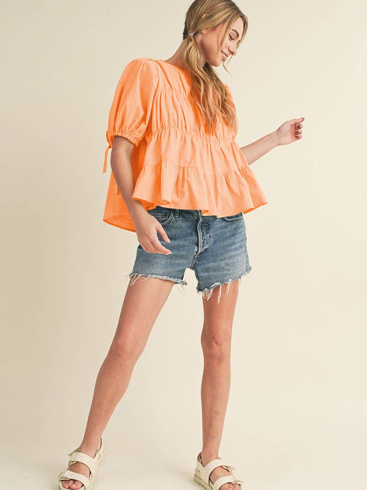 &MERCI - Wholesale Blouse - Women's - TIERED SHIRRING PUFF SLEEVE TOP MTP308123