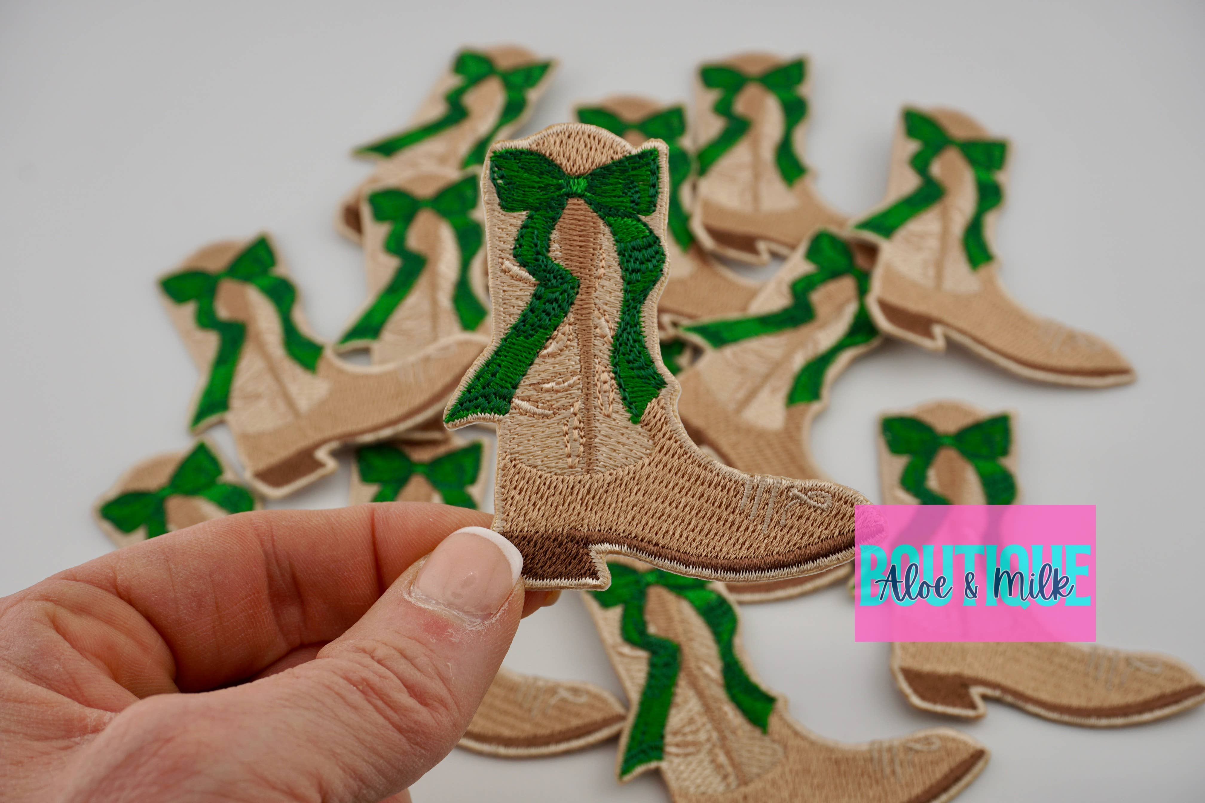 Aloe and Milk Boutique – wholesale Hat accessory – Women's – Boot with bow, western patch, cowgirl, cowboy, texas patch17