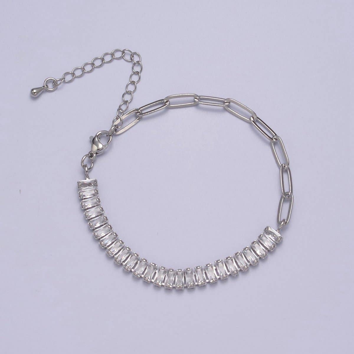 Aim Eternal - Venta al por mayor Pulseras de tenis - Pulsera delicada de media baguette y medio clip de papel, chapada en oro, pulsera de tenis, pulsera de fusión de circonita cúbica | Precios de liquidación de WA-839 a WA-8520