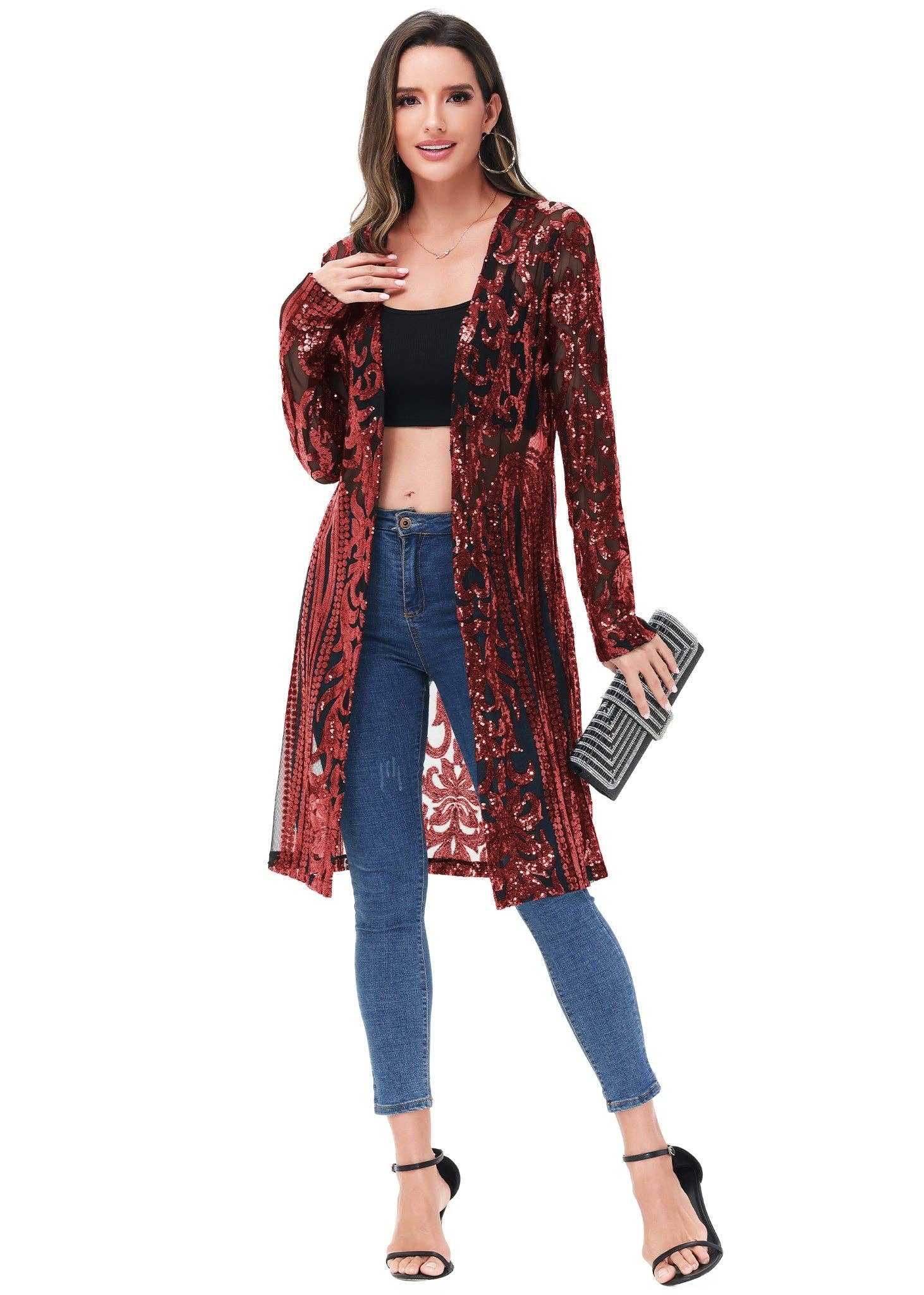 Anna Kaci Wholesale - Vente Kimono – femme - Cardigan à paillettes pour femmes à manches longues et ouvert sur le devant40