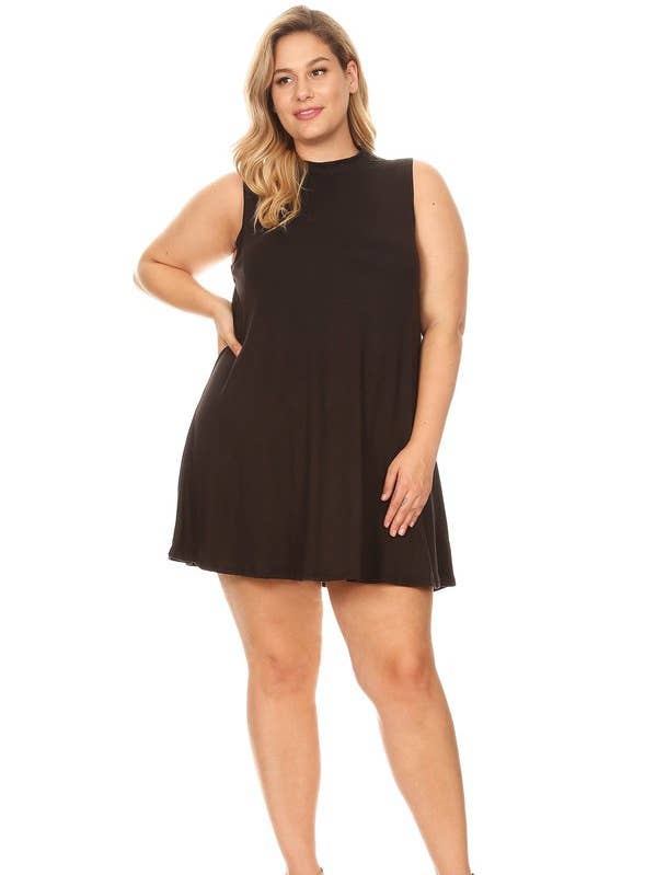 Plus Mock Neck Solid Swing Dress for wholesale by VIBE Apparel Co