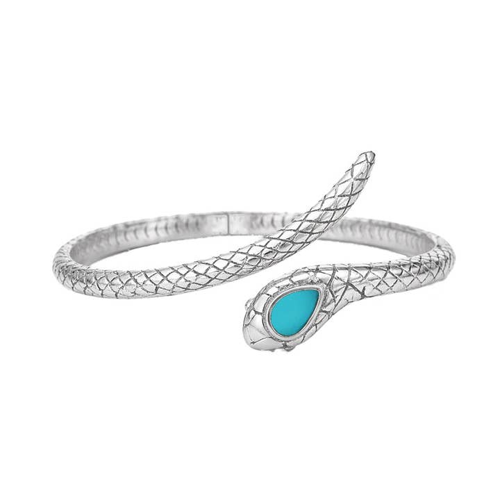 AB-7050-TQ Sterling Silver Turquoise Shell Serpent Wrap Cuff Bracelet for wholesale by Bali Designs
