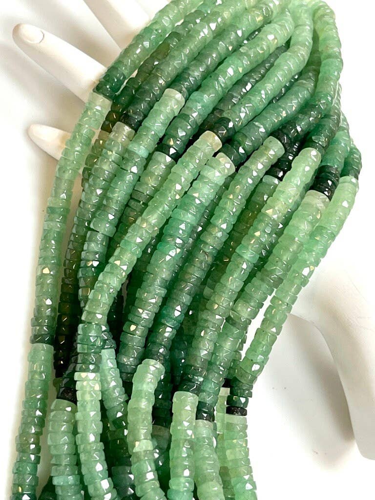 TRIVENI USA INC - Wholesale Beads - Green Aventurine Gemstone Faceted Heishi Disc Beads 7-8mm9