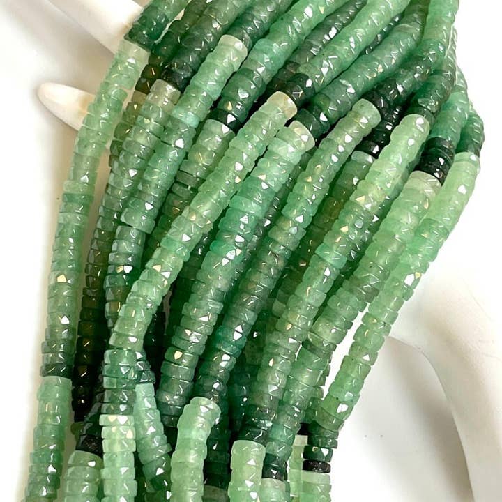 TRIVENI USA INC - Wholesale Beads - Green Aventurine Gemstone Faceted Heishi Disc Beads 7-8mm9