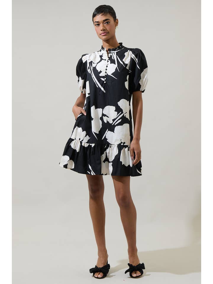 CreamBlack Shadow Floral Minley Shift Mini Dress for wholesale on Faire