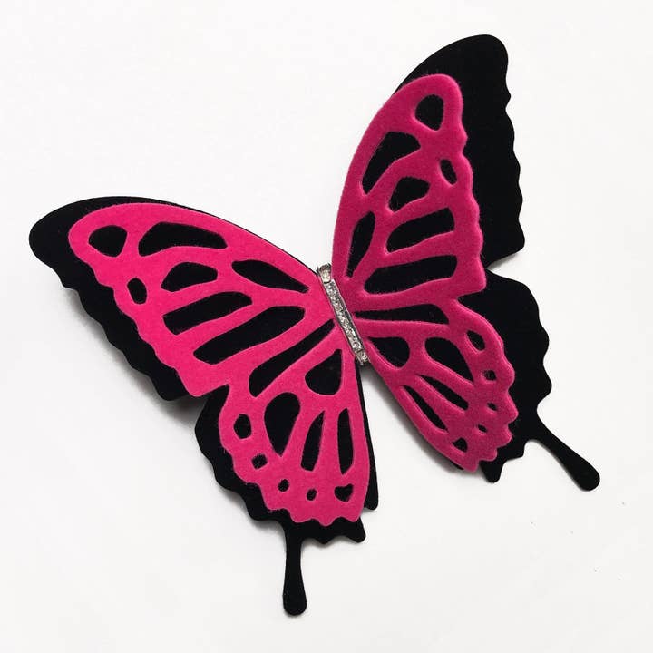 Hot Pink and Black Velvet Butterfly Big Pin | Choker for wholesale by Fashion Butterflies