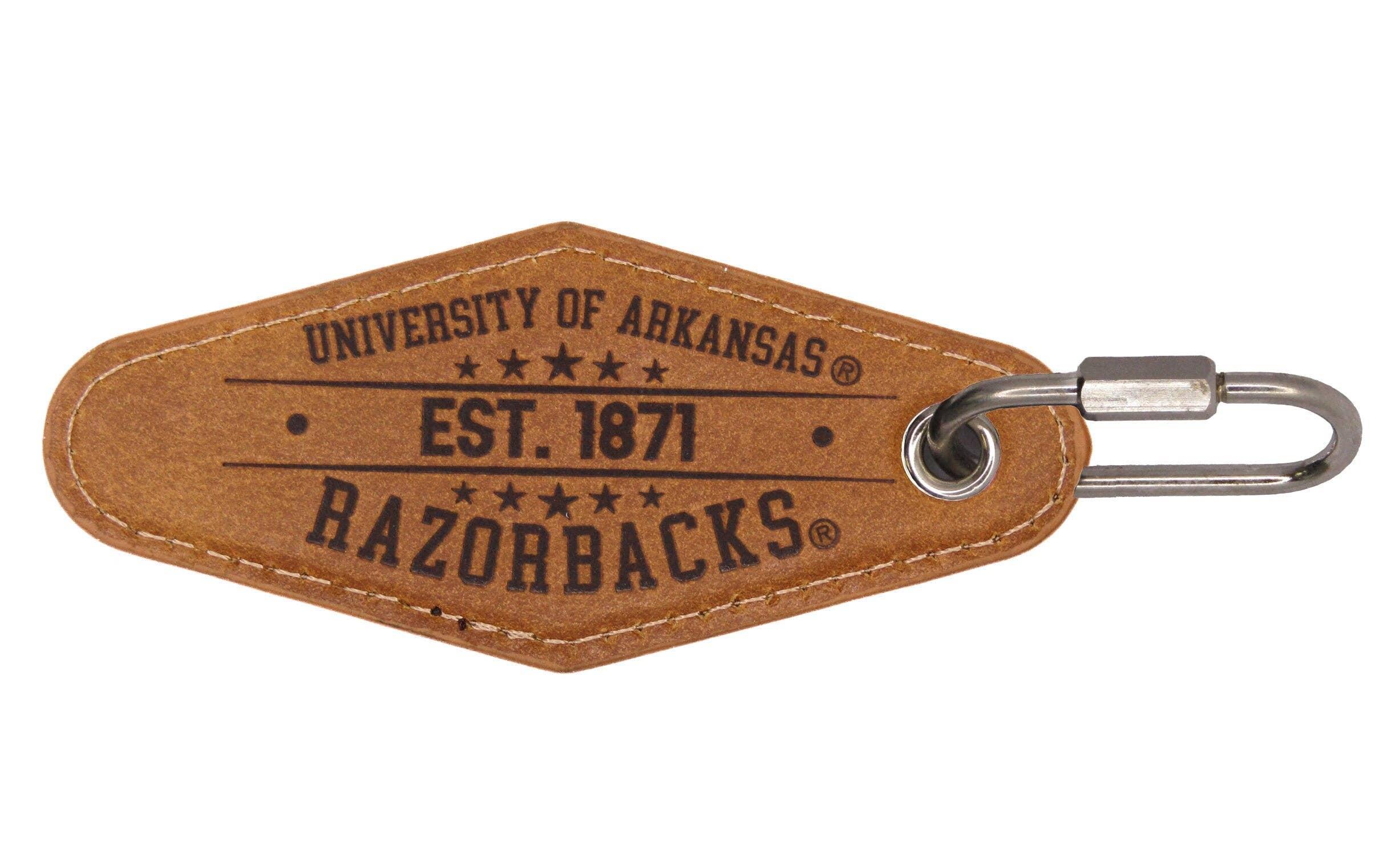 Zep-Pro - Wholesale Keychain - Unisex - Arkansas Razorbacks Collegiate Vintage Full Grain Leather Key Fob. Brown Burnished and Tan Embossed Key Ring.8