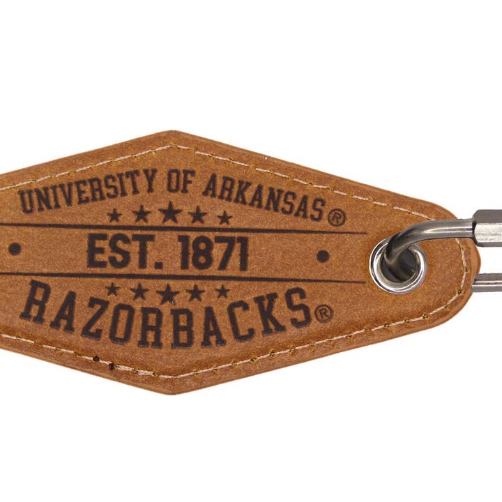 Zep-Pro - Wholesale Keychain - Unisex - Arkansas Razorbacks Collegiate Vintage Full Grain Leather Key Fob. Brown Burnished and Tan Embossed Key Ring.8