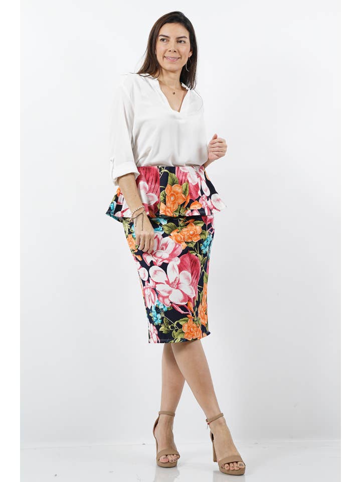 42POPS - Wholesale Skirt - Women's - SI-7060 PLUS SIZE Floral Print Pencil Skirt Sample SALE