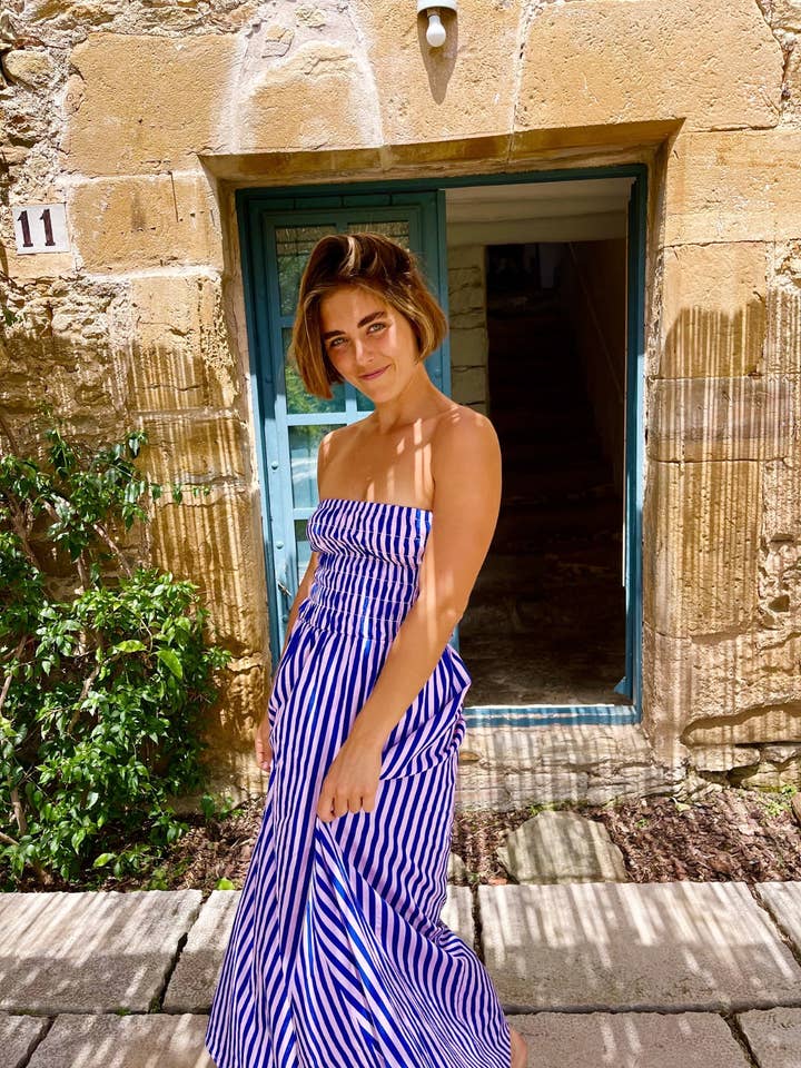 Emily Striped Dress Blue and Pink for wholesale by MindTraveler