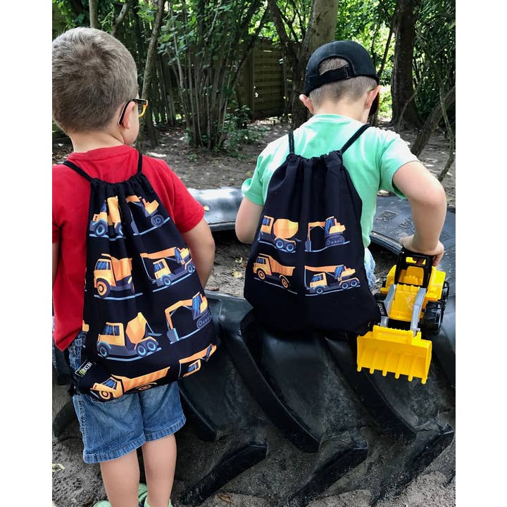 HECKBO – wholesale Drawstring bag – kids – Gym bag 4 construction vehicles black