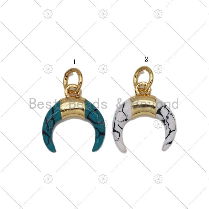 BestBeads&Beyond - Vente Breloques/médailles personnalisées - Pendentif corne de bœuf bleu/blanc, breloque corne, Sku #Y597