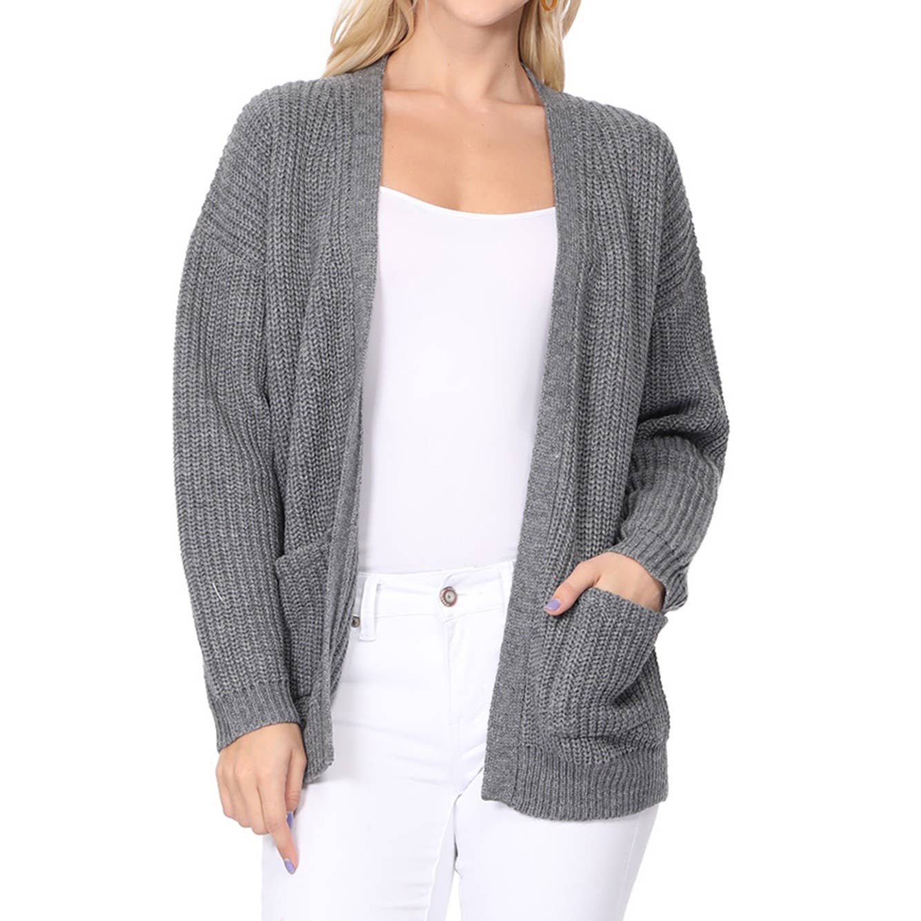 Mak – wholesale Cardigan – Women’s – Women's Waffle Knit Open Front Sweater Cardigan HK82463