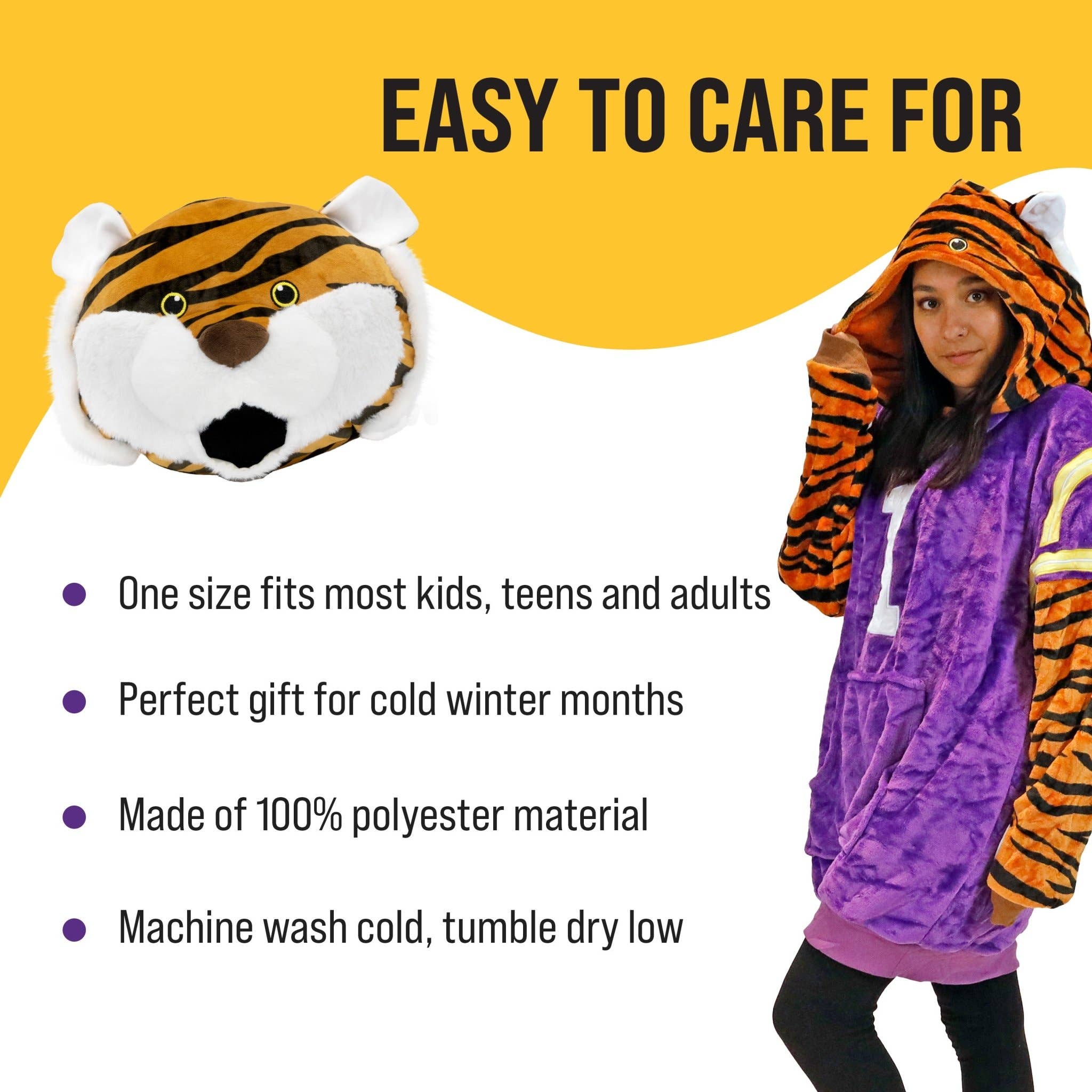 OrangeOnions - Wholesale Hoodie - Unisex - Louisiana State University Mike The Tiger Blanket Hoodie4