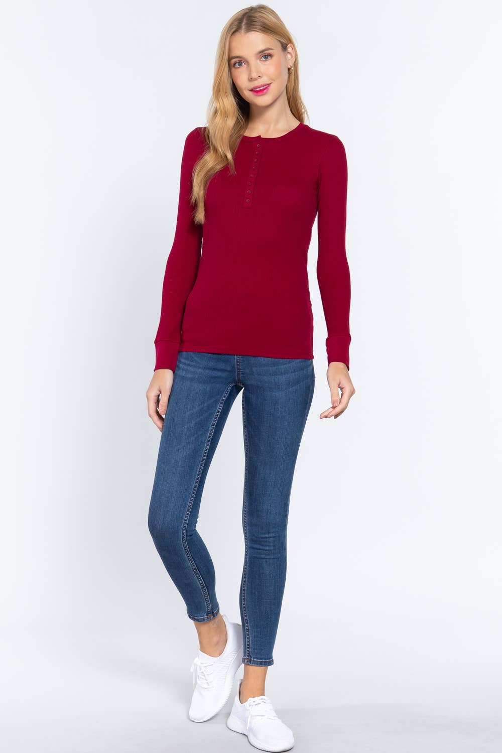 Active Basic | Active USA - Vente Haut en maille – femme - Top thermique à manches longues style henley en maille7